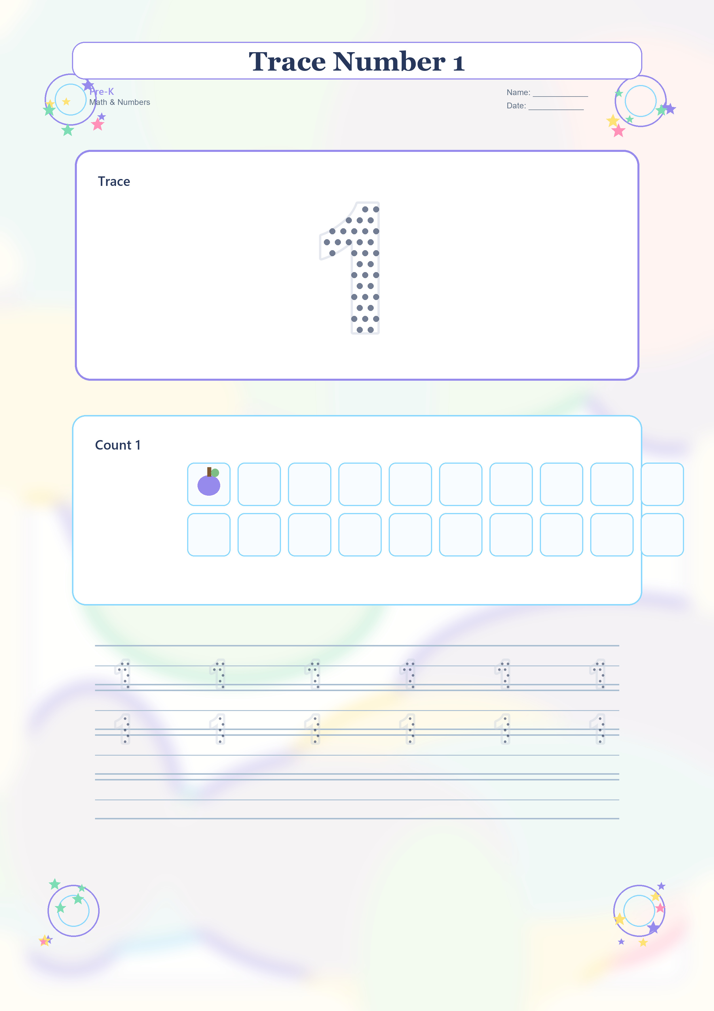 Pre-K Number Tracing 1-20  Worksheet worksheet preview